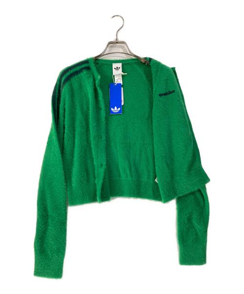adidas（アディダス）adidas (アディダス) フラッフィー ニットカーディガン グリーン サイズ:Ｌ　 未使用品の古着・服飾アイテム