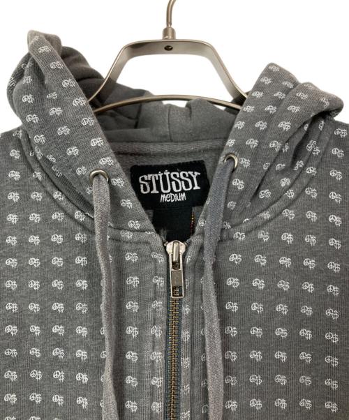 stussy（ステューシー）stussy (ステューシー) OLD 総柄 ジップパーカー グレー サイズ:Mの古着・服飾アイテム