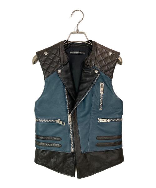 BALENCIAGA（バレンシアガ）BALENCIAGA (バレンシアガ) シープレザーライダースベスト ブラック×ブルー サイズ:36の古着・服飾アイテム