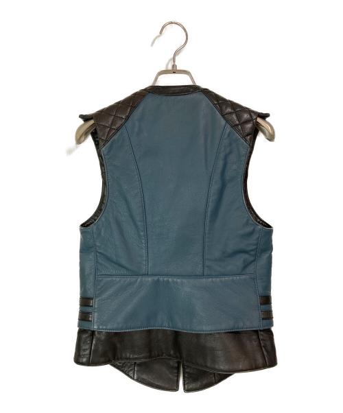 BALENCIAGA（バレンシアガ）BALENCIAGA (バレンシアガ) シープレザーライダースベスト ブラック×ブルー サイズ:36の古着・服飾アイテム