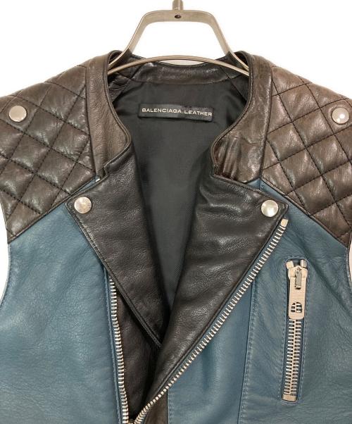 BALENCIAGA（バレンシアガ）BALENCIAGA (バレンシアガ) シープレザーライダースベスト ブラック×ブルー サイズ:36の古着・服飾アイテム