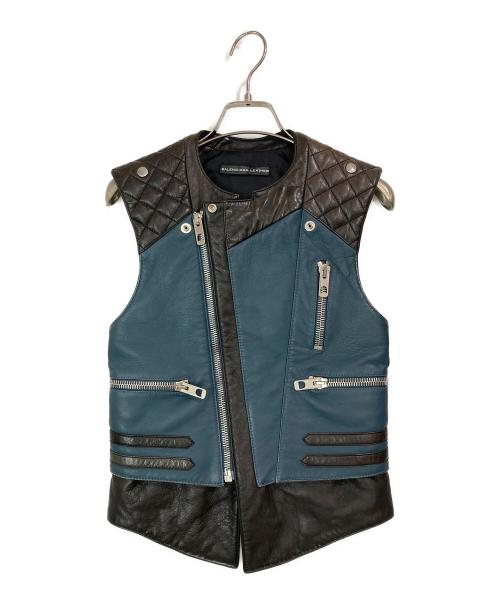 BALENCIAGA（バレンシアガ）BALENCIAGA (バレンシアガ) シープレザーライダースベスト ブラック×ブルー サイズ:36の古着・服飾アイテム