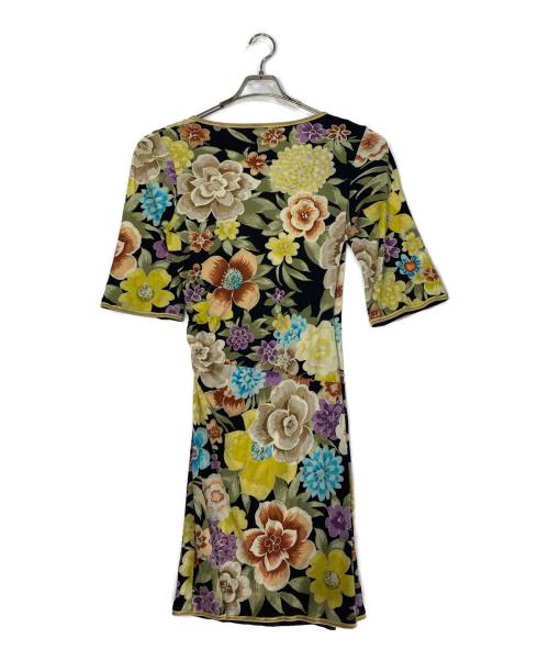 LEONARD FASHION（レオナールファッション）LEONARD FASHION (レオナールファッション) 総柄カシュクールワンピース イエロー サイズ:LLの古着・服飾アイテム