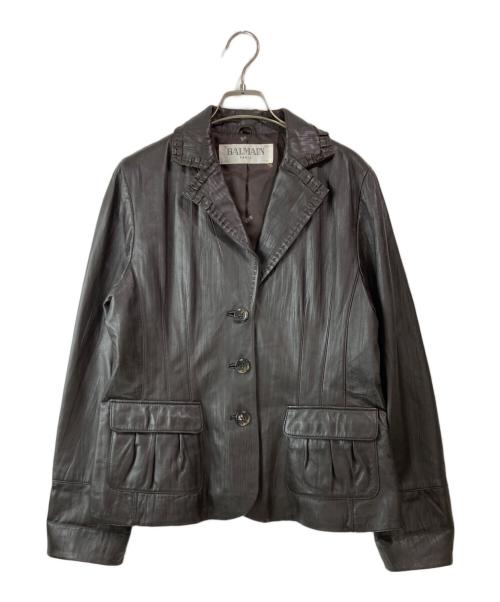 BALMAIN（バルマン）BALMAIN (バルマン) シワ加工ラムレザー３Bジャケット ブラウン サイズ:-の古着・服飾アイテム