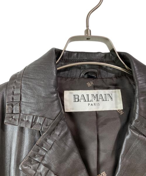 BALMAIN（バルマン）BALMAIN (バルマン) シワ加工ラムレザー３Bジャケット ブラウン サイズ:-の古着・服飾アイテム