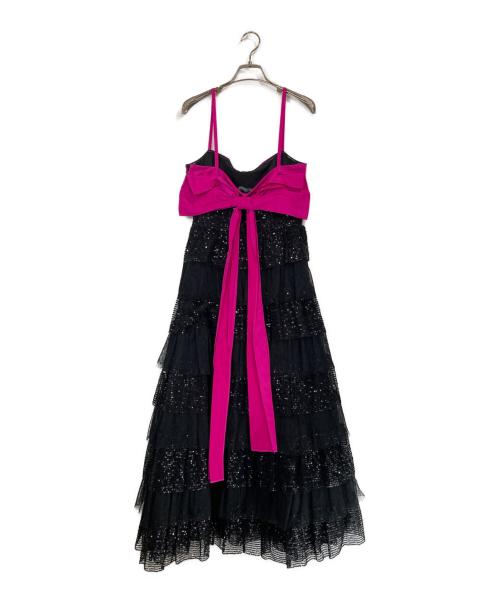 RED VALENTINO（レッドヴァレンティノ）RED VALENTINO (レッドヴァレンティノ) スパンコールティアードワンピース ブラック サイズ:42の古着・服飾アイテム