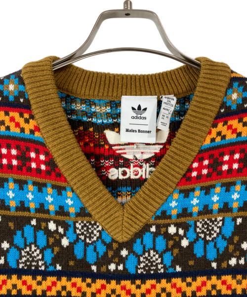 adidas（アディダス）adidas (アディダス) WALES BONNER KNIT VEST MULTCO ブラウン×ブルー サイズ:3XLの古着・服飾アイテム