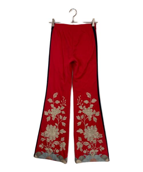 GUCCI（グッチ）GUCCI (グッチ) フラワーエンブロイダリーフレアジャージーパンツ レッド サイズ:XXSの古着・服飾アイテム