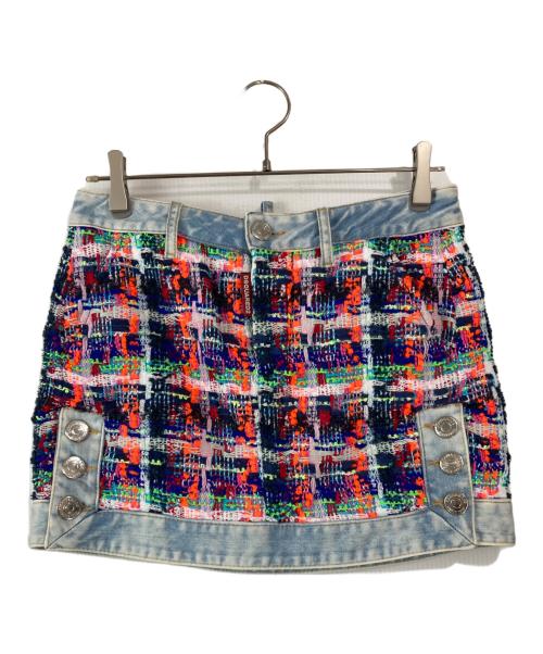 DSQUARED2（ディースクエアード）DSQUARED2 (ディースクエアード) ツイードデニムスカート マルチカラー サイズ:40の古着・服飾アイテム