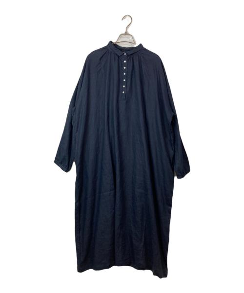 08MAB（ゼロハチマブ）08MAB (ゼロハチマブ) ヘンリーネックリネンワンピース ネイビー サイズ:Fの古着・服飾アイテム