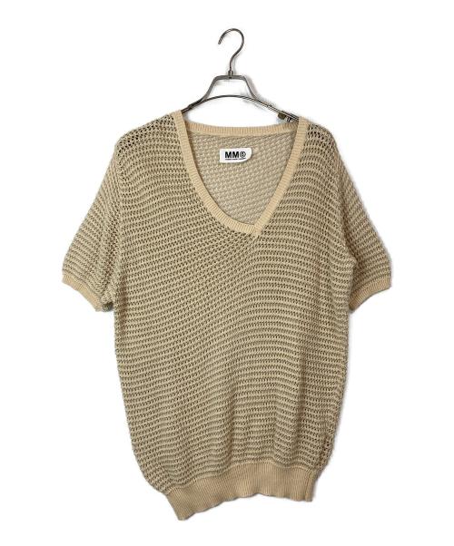 MM6 Maison Margiela（エムエムシックスメゾンマルジェラ）MM6 Maison Margiela (エムエムシックスメゾンマルジェラ) アシンメトリーVネック半袖ニット ベージュ サイズ:Sの古着・服飾アイテム