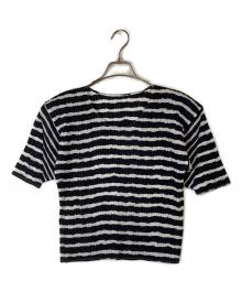 PLEATS PLEASE（プリーツプリーズ）の古着「半袖ボーダープリーツカットソー」｜ブラック×ホワイト