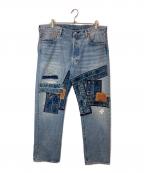 LEVI'S PReMIUMリーバイス プレミアム）の古着「パッチワーク デニムパンツ」｜ブルー