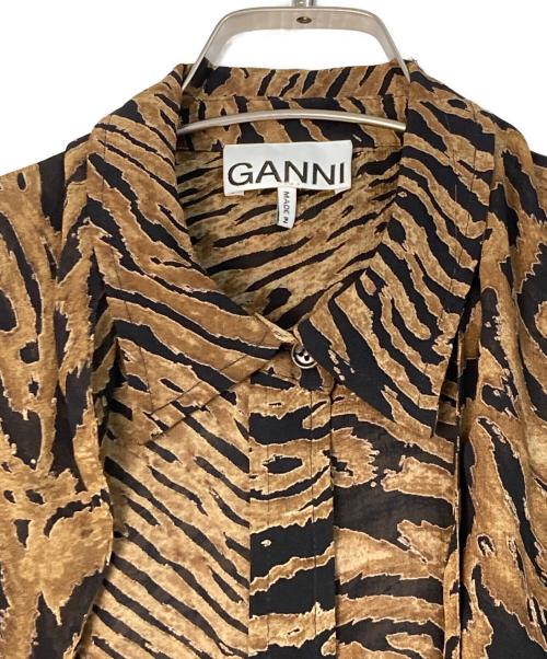 GANNI（ガニー）GANNI (ガニー) アニマル柄ボウタイシャツ ブラック×ブラウン サイズ:34の古着・服飾アイテム