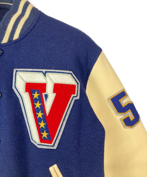 VAN JACKET（ヴァン ジャケット）VAN JACKET (ヴァン ジャケット) レザー切替スタジャン ベージュ×ネイビー サイズ:Ｌ　の古着・服飾アイテム
