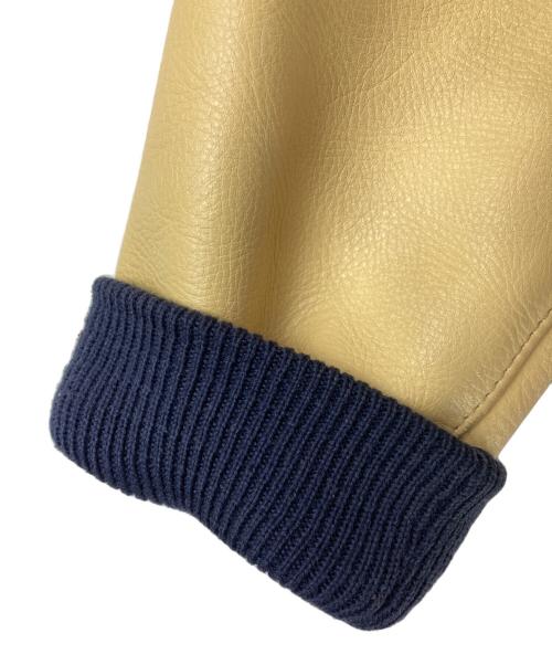 VAN JACKET（ヴァン ジャケット）VAN JACKET (ヴァン ジャケット) レザー切替スタジャン ベージュ×ネイビー サイズ:Ｌ　の古着・服飾アイテム