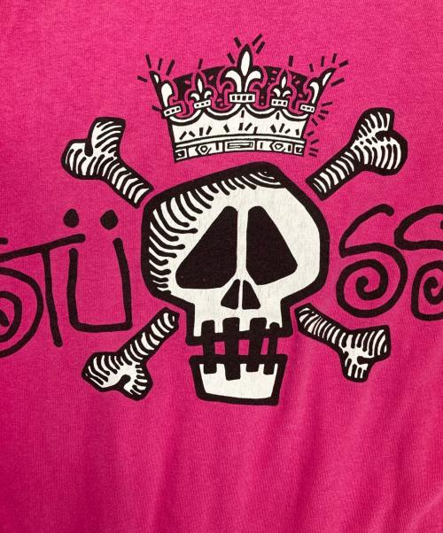 stussy（ステューシー）stussy (ステューシー) スカルプリントTシャツ ピンク サイズ:Lの古着・服飾アイテム
