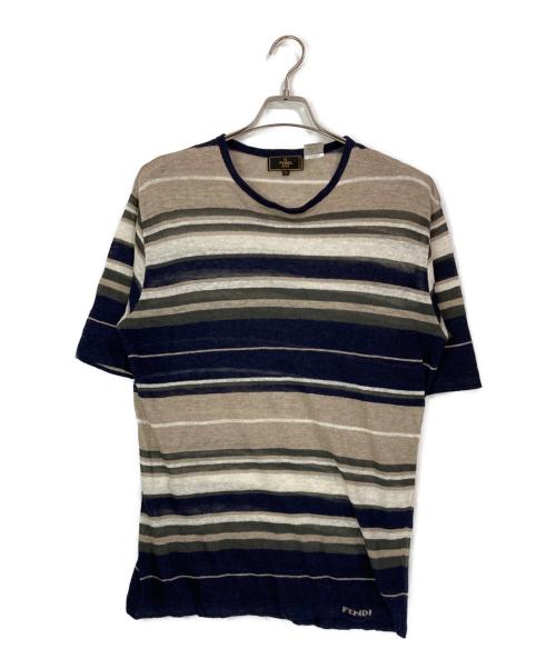 FENDI（フェンディ）FENDI (フェンディ) 半袖ボーダーニット ネイビー サイズ:50の古着・服飾アイテム