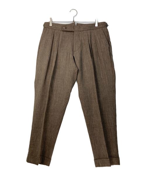 BERWICH（ベルウィッチ）BERWICH (ベルウィッチ) TOMYトミー LoroPiana ウールシルクリネンメランジ2プリーツテーパードパンツ ブラウン サイズ:50の古着・服飾アイテム