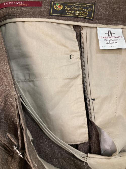 BERWICH（ベルウィッチ）BERWICH (ベルウィッチ) TOMYトミー LoroPiana ウールシルクリネンメランジ2プリーツテーパードパンツ ブラウン サイズ:50の古着・服飾アイテム