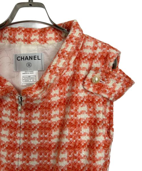 CHANEL（シャネル）CHANEL (シャネル) 01P チェック柄ツイードベスト オレンジ サイズ:40の古着・服飾アイテム