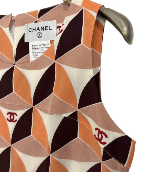 CHANEL（シャネル）CHANEL (シャネル) 01A ココマーク ジオメトリック ノースリーブブラウス オレンジ サイズ:40の古着・服飾アイテム