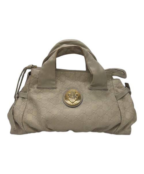 GUCCI（グッチ）GUCCI (グッチ) ロゴプレートハンドバッグ ホワイトの古着・服飾アイテム