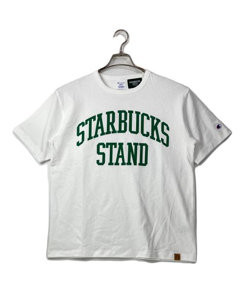 Champion（チャンピオン）Champion (チャンピオン) STARBUCKS COFFEE (スターバックス コーヒー) BEAMS (ビームス) プリントTシャツ ホワイト サイズ:S 未使用品の古着・服飾アイテム