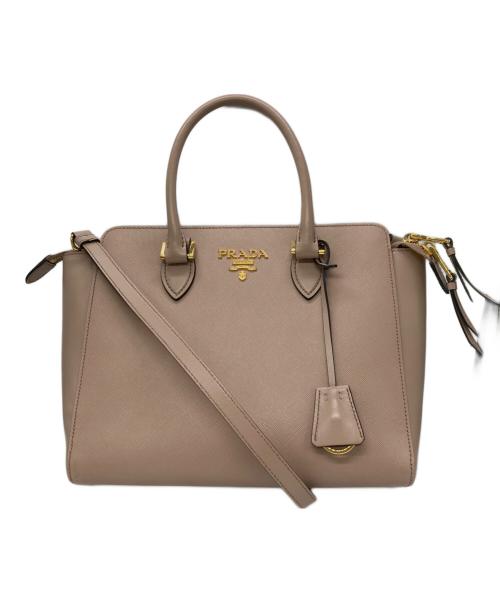 PRADA（プラダ）PRADA (プラダ) サフィアーノ+ソフト C 2WAYハンドバッグ ベージュピンクの古着・服飾アイテム