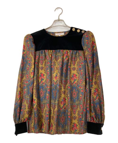 Yves Saint Laurent（イヴサンローラン）Yves Saint Laurent (イヴサンローラン) ベロア切替ブラウス グリーン サイズ:Sの古着・服飾アイテム
