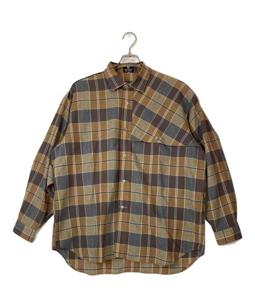 IM ISSEY MIYAKE（アイエムイッセイミヤケ）IM ISSEY MIYAKE (アイエムイッセイミヤケ) 変形チェックパターンシャツ ブラウン サイズ:Ｍの古着・服飾アイテム