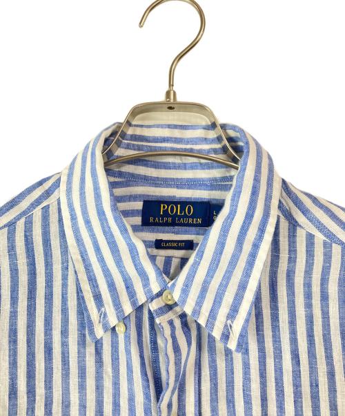POLO RALPH LAUREN（ポロ・ラルフローレン）POLO RALPH LAUREN (ポロ・ラルフローレン) リネンストライプボタンダウンシャツ ブルー サイズ:Lの古着・服飾アイテム