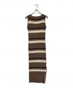 HER LIP TOハーリップトゥ）の古着「Cotton Striped Ribbed Knit Dress/コットンストライプリブニットドレス」｜キャラメル