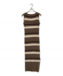 HER LIP TO（ハーリップトゥ）の古着「Cotton Striped Ribbed Knit Dress/コットンストライプリブニットドレス」｜キャラメル