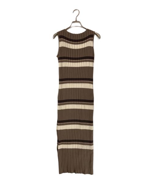 HER LIP TO（ハーリップトゥ）HER LIP TO (ハーリップトゥ) Cotton Striped Ribbed Knit Dress/コットンストライプリブニットドレス キャラメル サイズ:S 未使用品の古着・服飾アイテム