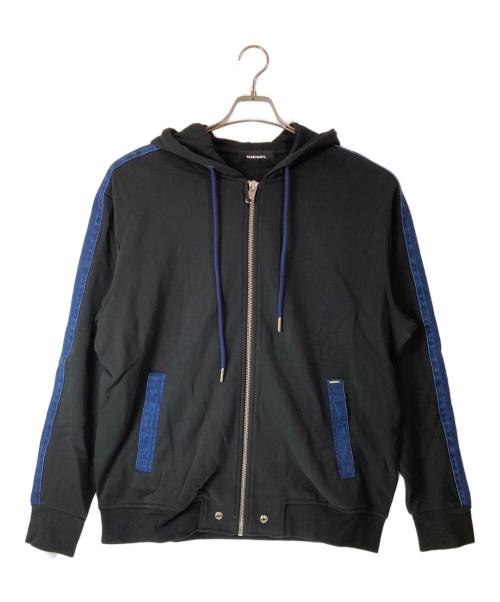 DIESEL（ディーゼル）DIESEL (ディーゼル) デニム切替ジップパーカー ブラック サイズ:Ⅼの古着・服飾アイテム