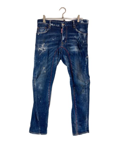 DSQUARED2（ディースクエアード）DSQUARED2 (ディースクエアード) TIDY BIKER ダメージ加工 スキニーデニムパンツ インディゴ サイズ:48の古着・服飾アイテム