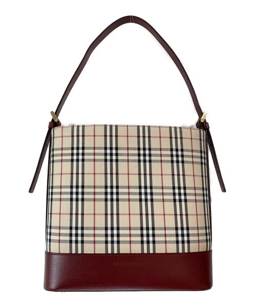 BURBERRY（バーバリー）BURBERRY (バーバリー) ノヴァチェックワンショルダーバッグ ベージュ×ボルドーの古着・服飾アイテム
