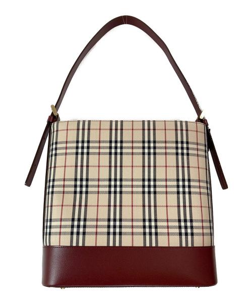 BURBERRY（バーバリー）BURBERRY (バーバリー) ノヴァチェックワンショルダーバッグ ベージュ×ボルドーの古着・服飾アイテム