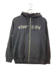 stussy×Leilow（ステューシー×レイロー）の古着「裏地サーマル総刺繍スカルパーカー」｜ブラック