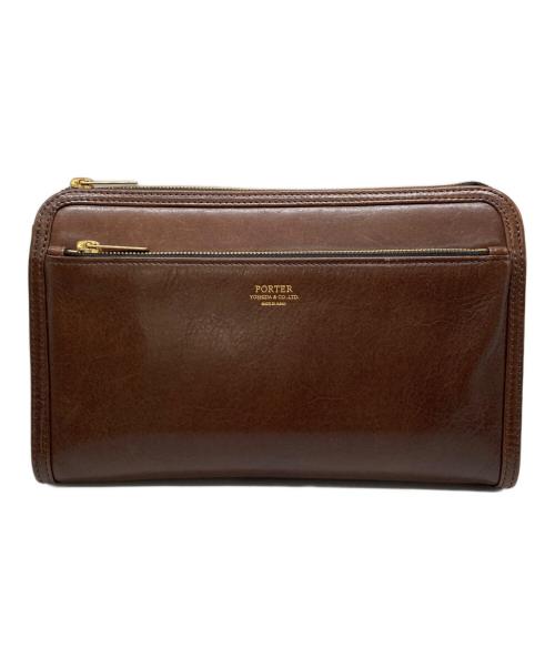 PORTER（ポーター）PORTER (ポーター) レザークラッチバッグ/CLERK POUCH ブラウンの古着・服飾アイテム