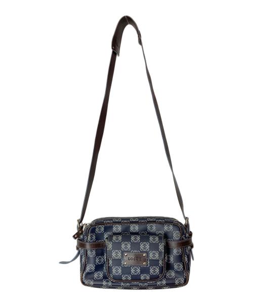 LOEWE（ロエベ）LOEWE (ロエベ) アナグラム総柄PVCショルダーバッグ ネイビーの古着・服飾アイテム