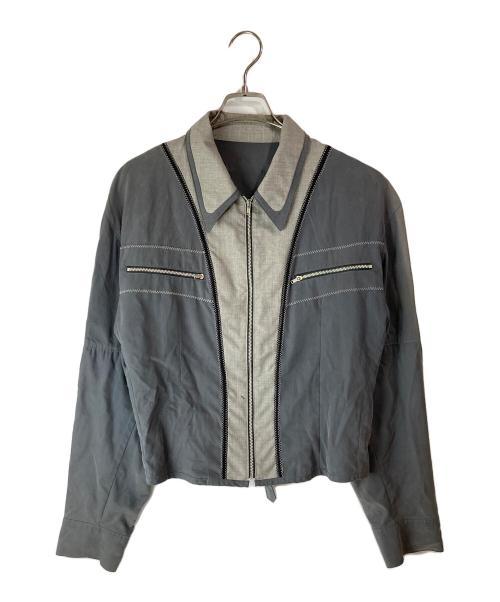 Jean Paul Gaultier homme（ジャンポールゴルチェオム）Jean Paul GAULTIER HOMME (ジャンポールゴルチェオム) レーヨン×ポリ切替クロップドジャケット グレー サイズ:SIZE 50の古着・服飾アイテム