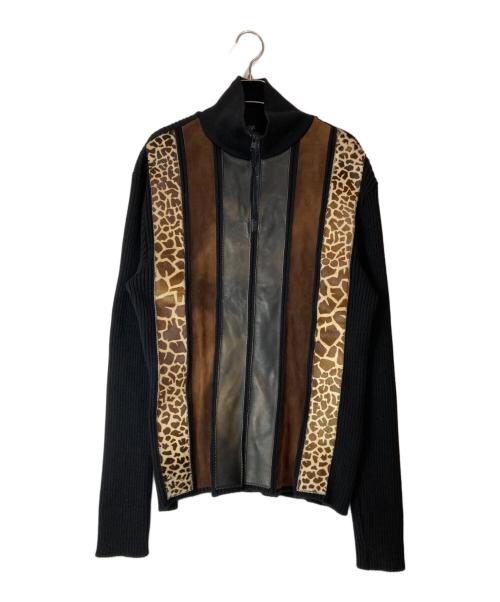 Jean Paul Gaultier homme（ジャンポールゴルチェオム）Jean Paul GAULTIER HOMME (ジャンポールゴルチェオム) アーカイブハラコレザー切替ハーフジップニット ブラック サイズ:48の古着・服飾アイテム