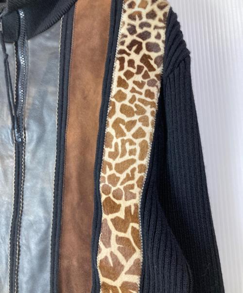 Jean Paul Gaultier homme（ジャンポールゴルチェオム）Jean Paul GAULTIER HOMME (ジャンポールゴルチェオム) アーカイブハラコレザー切替ハーフジップニット ブラック サイズ:48の古着・服飾アイテム