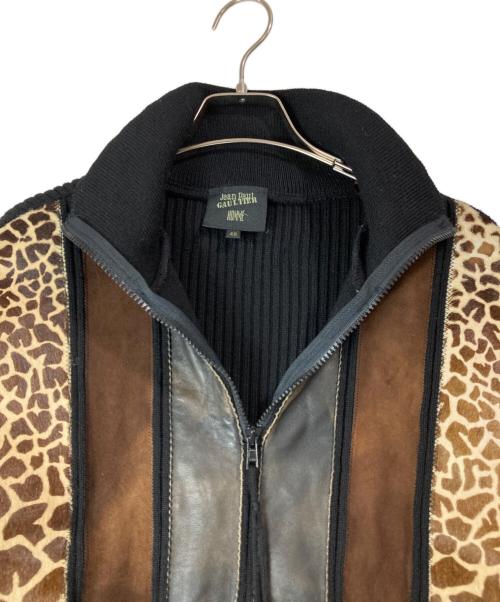Jean Paul Gaultier homme（ジャンポールゴルチェオム）Jean Paul GAULTIER HOMME (ジャンポールゴルチェオム) アーカイブハラコレザー切替ハーフジップニット ブラック サイズ:48の古着・服飾アイテム