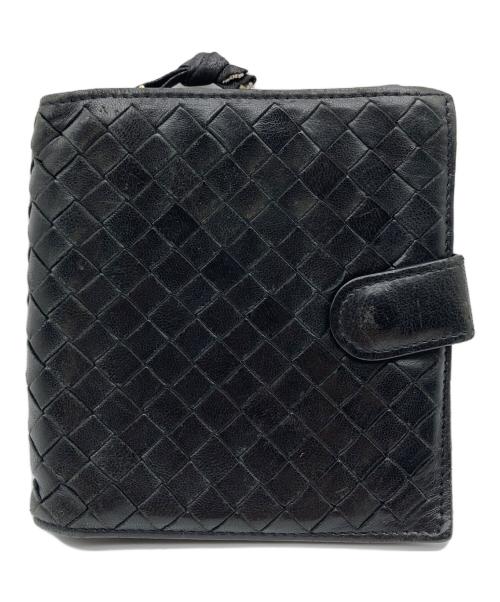 BOTTEGA VENETA（ボッテガベネタ）BOTTEGA VENETA (ボッテガベネタ) イントレチャート二つ折り財布 ブラックの古着・服飾アイテム