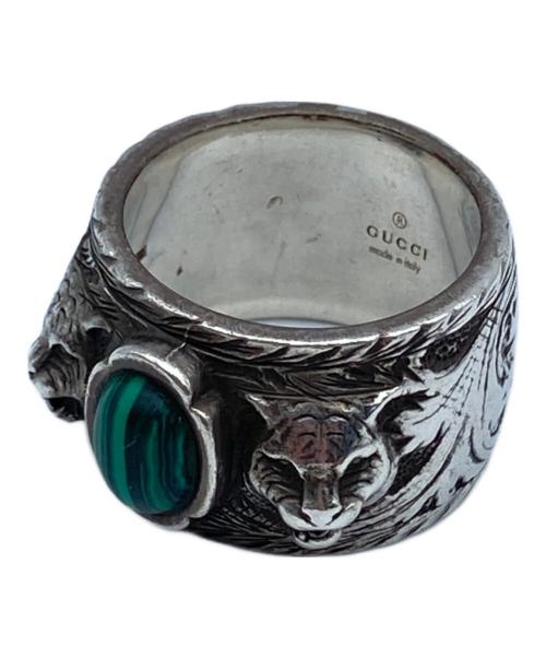 GUCCI（グッチ）GUCCI (グッチ) キャットヘッドリング グリーンストーン シルバー サイズ:20号(約19号)の古着・服飾アイテム