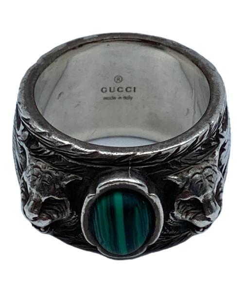 GUCCI（グッチ）GUCCI (グッチ) キャットヘッドリング グリーンストーン シルバー サイズ:20号(約19号)の古着・服飾アイテム