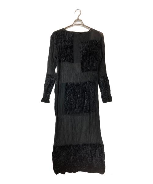 ISSEY MIYAKE（イッセイミヤケ）ISSEY MIYAKE (イッセイミヤケ) 90s ベロア切替クラッシュプリーツワンピース ブラック サイズ:Mの古着・服飾アイテム